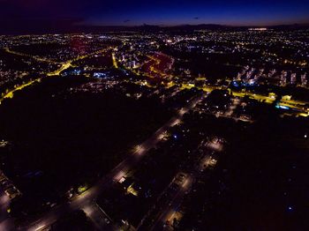 Aerial view of city at night