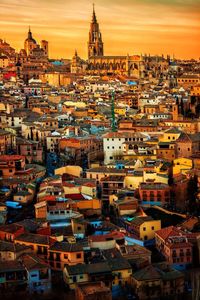 City skyline at sunset