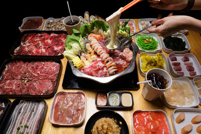 High angle view of food on table