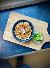 High angle view of food on table