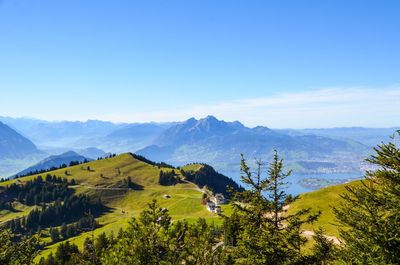 Scenic view of mountains against sky on mount rigi