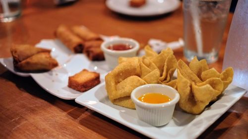 Close-up of breakfast served on table