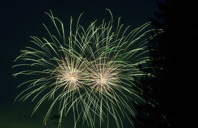 Low angle view of firework display at night