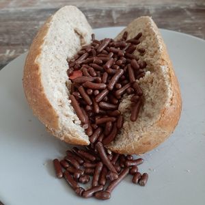 High angle view of bread in plate