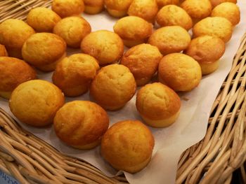 High angle view of cookies in basket on table