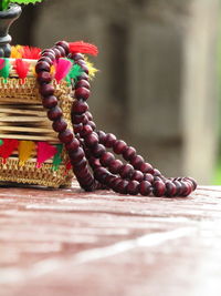 Close-up of mala for prayer.
