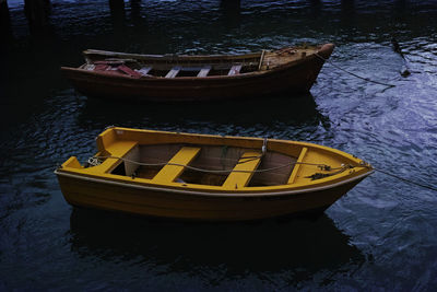 High angle view of boat moored in river