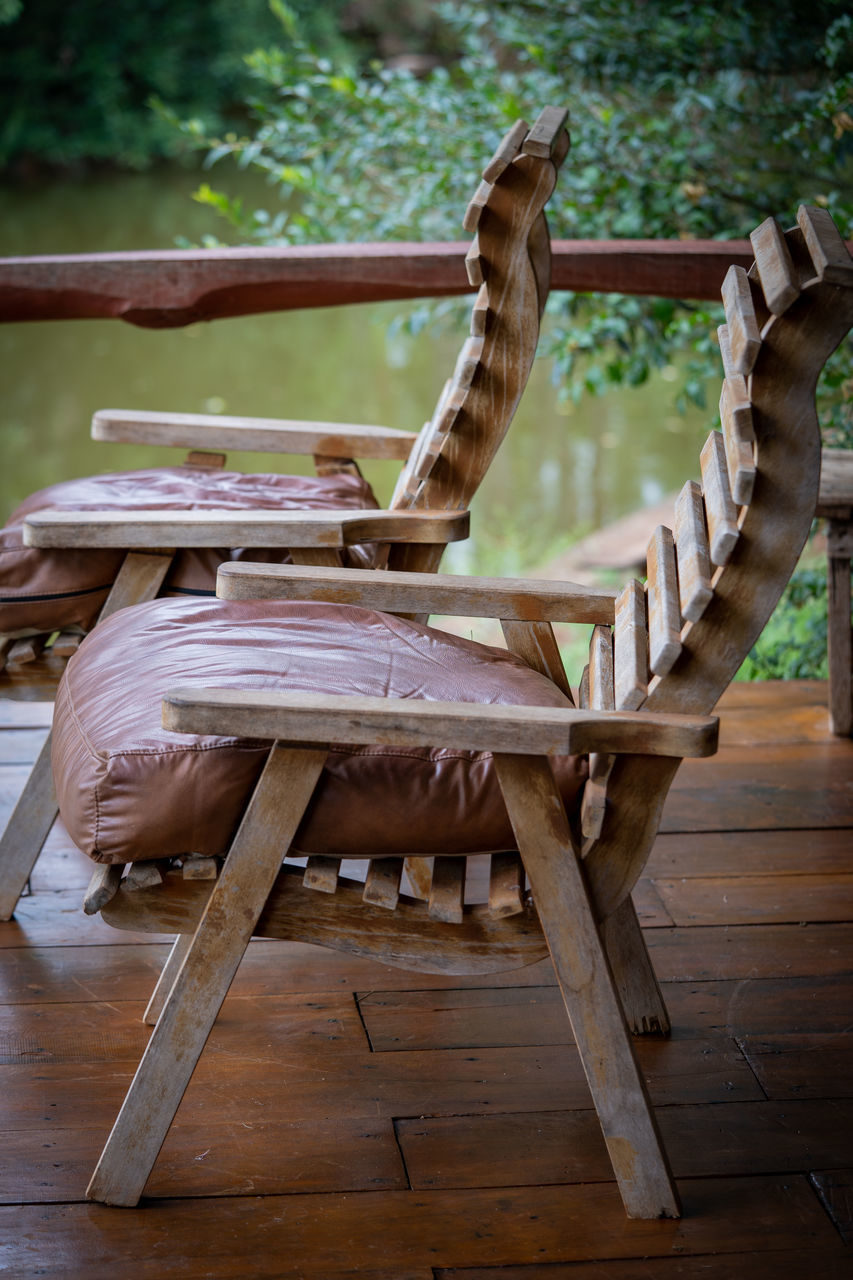 wood, seat, chair, furniture, no people, table, nature, plant, tree, day, outdoors, absence, architecture