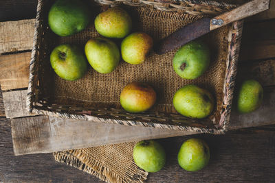 High angle view of apples in crate