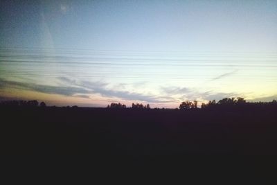 Silhouette trees on field against sky at sunset