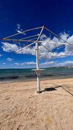 Uncovered parasol stand on vrsi -zukve beach, before the holiday season start, early in april 2022.