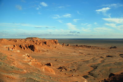 Scenic view of rocks in sea against sky