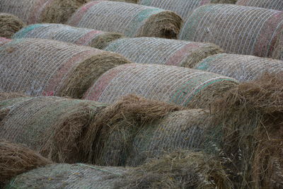 Full frame shot of hay bales at farm