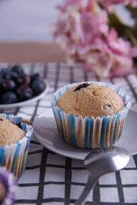 Close-up of cupcakes on table