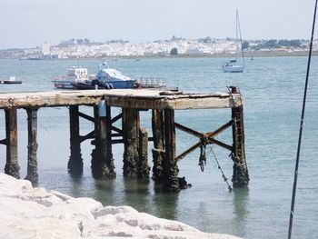 Boats moored in harbor