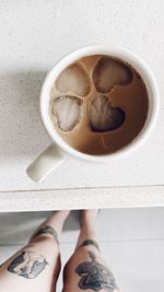 High angle view of coffee on table