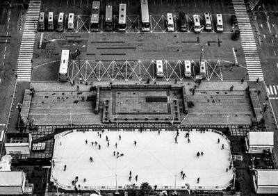 High angle view of ice rink in city
