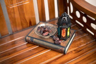 High angle view of small food on table at home