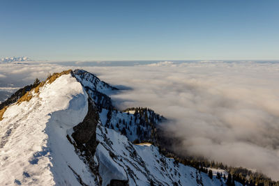 Scenic view of snow covered mountains against sky