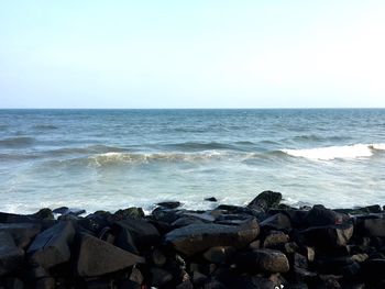 Scenic view of sea against clear sky