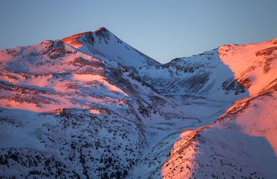 Scenic view of mountains against sky during winter