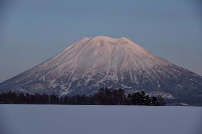 Scenic view of snowcapped mountains against clear sky