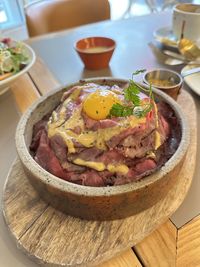 Close-up of food in plate on table