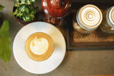 High angle view of coffee on table