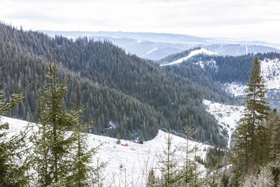 Scenic view of mountains against sky during winter