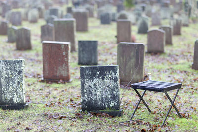 Stool on graveyard, skogskyrkogarden, stockholm, sweden