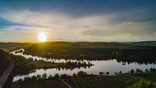 Scenic view of lake against sky during sunset