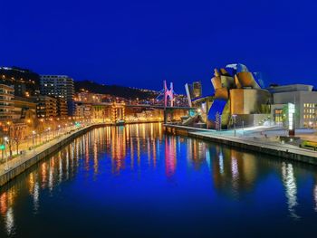 Reflection of illuminated buildings in water at night