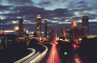 Illuminated city at dusk