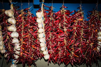 Red chili peppers for sale in market