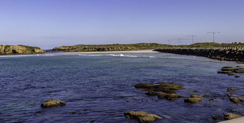 Scenic view of sea against clear sky