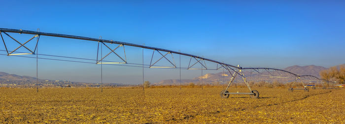 Scenic view of field against clear blue sky