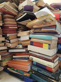 Stack of books in library