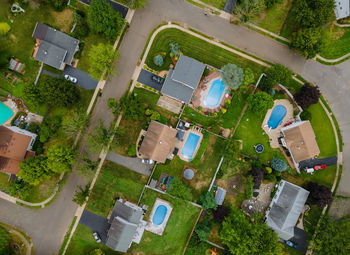 High angle view of buildings in city