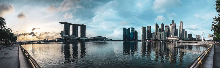 Panoramic view of buildings against cloudy sky