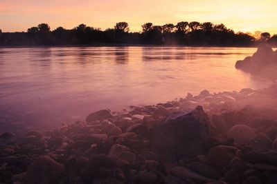 Scenic view of sea during sunset