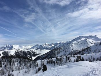 Scenic view of snowcapped mountains against sky