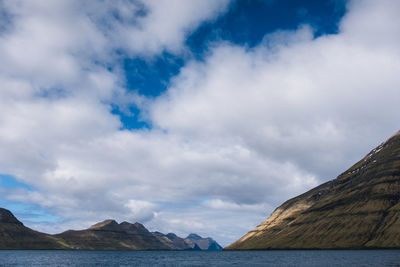 Scenic view of sea and mountains against sky