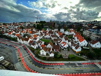 High angle view of townscape against sky