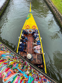 High angle view of man kayaking in sea