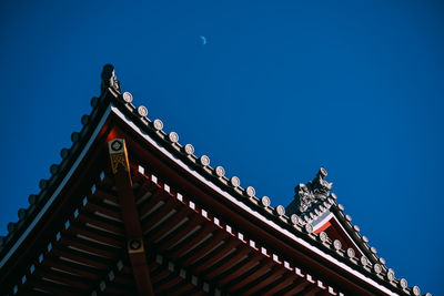 Low angle view of temple against clear blue sky