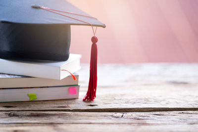 Close-up of books on table