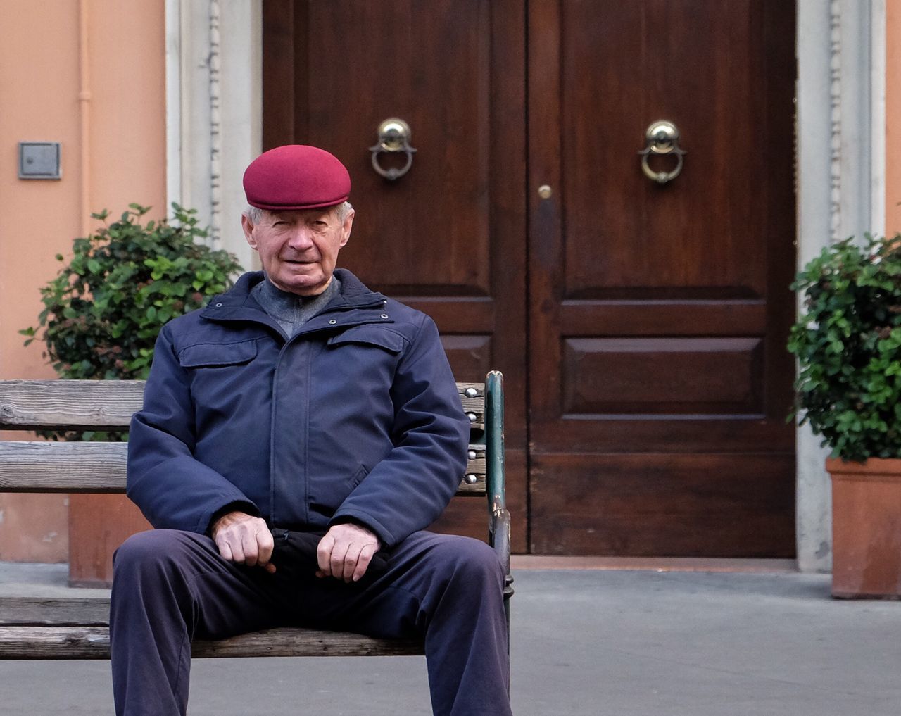 sitting, bench, front view, only men, adults only, men, adult, one man only, people, outdoors, day