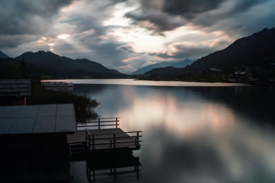 Scenic view of lake against sky during sunset