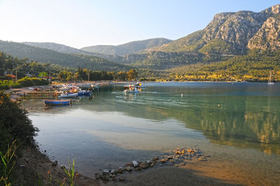 Scenic view of lake against clear sky