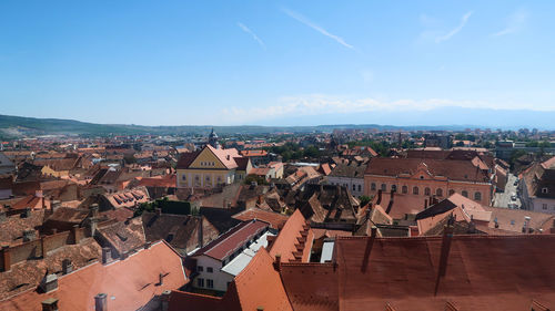 Panoramic view of sibiu. city landscape during a sunny day with clear sky